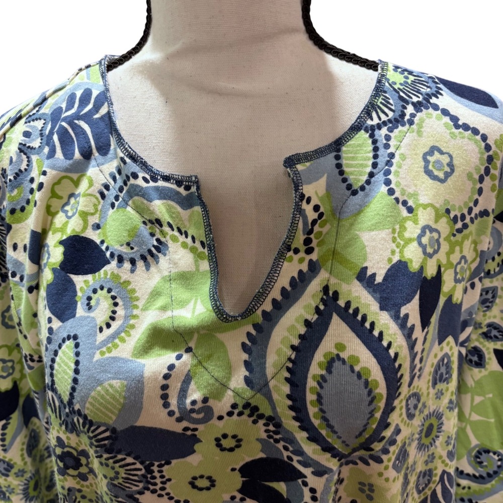 Sigrid Olsen Blue Green Floral Print V‎ Neck Long Sleeve Tunic Top VGUC Wmn 2X - Picture 3 of 7